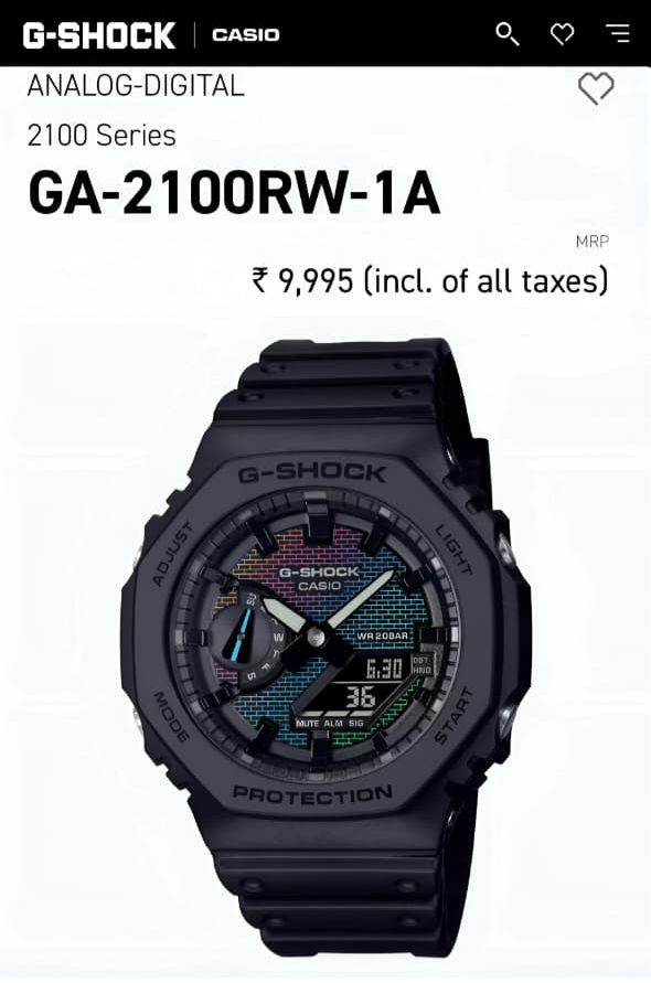 Casio G-Shock Casio OAK GA-2100RW-1A Rainbow Dial – 6 Month Warranty